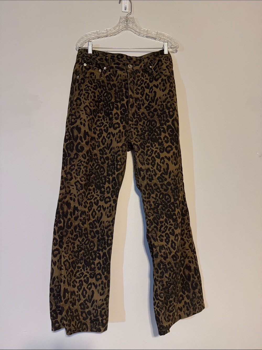 Leopard Print Wide-Leg Women’s Jeans - Brown/Black